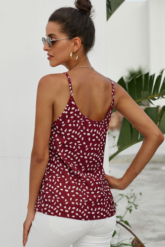Red Button Front V Neck Spaghetti Straps Tank Top