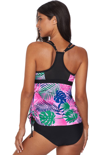 Green Tropical Print Cut out Tankini Swimsuit