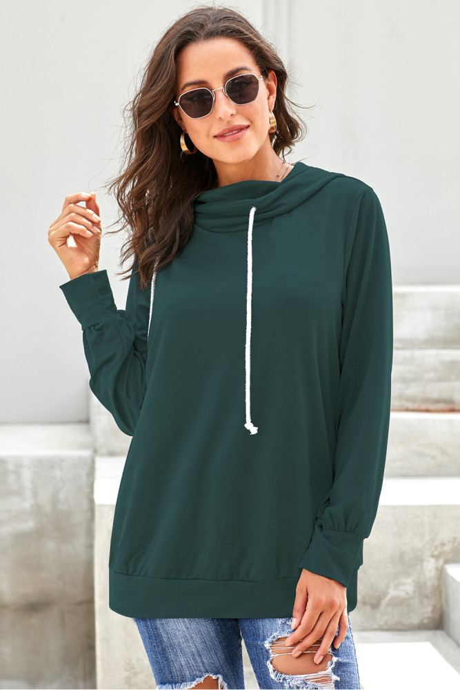Green Long Sleeve Hoodie with Rope Drawstring