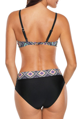 Black Retro Print Bikini Swimsuit