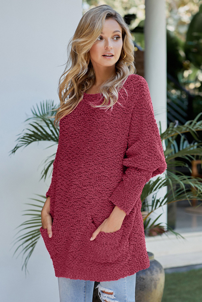 Red Winter Break Knit Tunic Sweater
