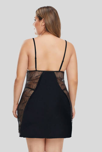 Black Print Lace Hollow-out Plus Size Lingerie