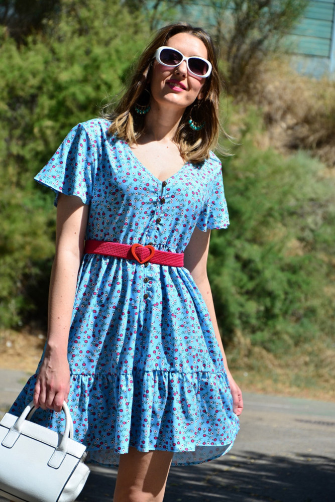 Sky Blue Floral Print Valentina Dress