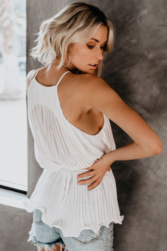 White Pleats To Meet You Tie Top