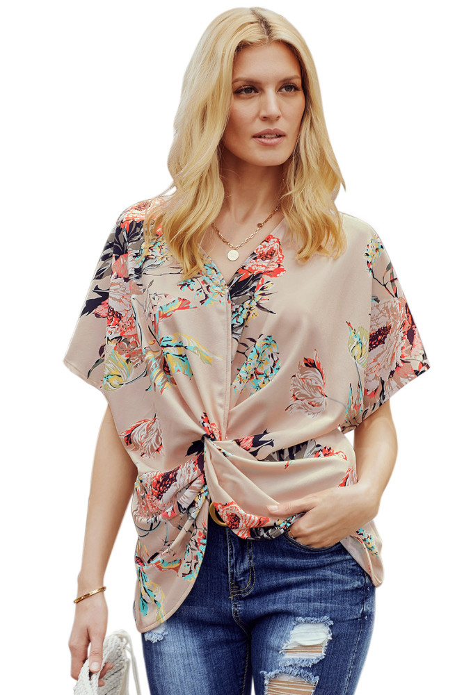 Apricot Amaryllis Floral Twist Top