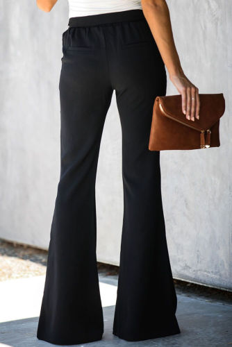 Black Dress to Impress Pocketed Flared Tie Pants