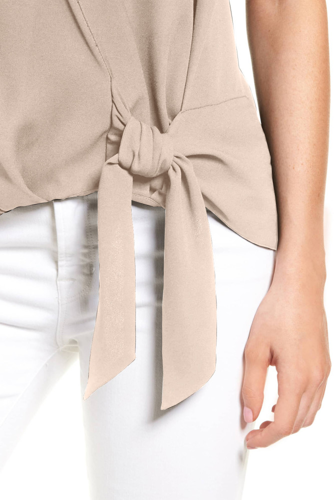 Apricot Surplice Bowknot Tank Top