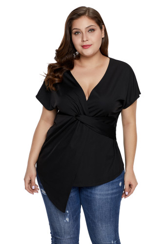 Black Plus Size Twist Front Top