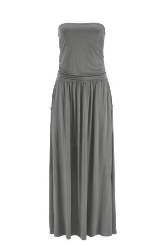 Gray Strapless Bodice Empire Waist Maxi Dress