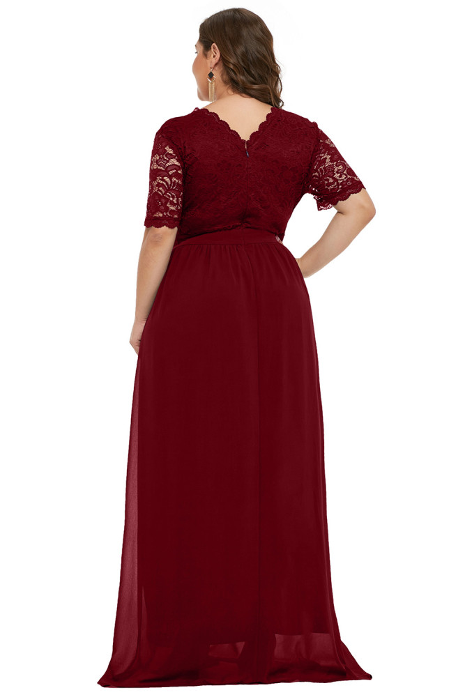 Red Plus Size Chiffon Evening Party Maxi Dresses