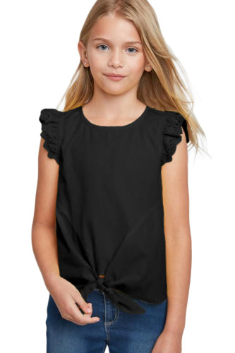 Black Eyelet Sleeve Tie-front Top