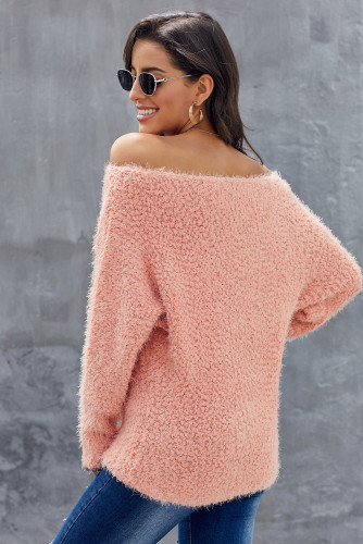 Pink Off The Shoulder Popcorn Knit Sweater