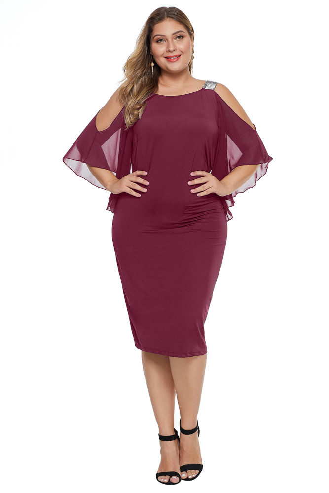 Red Cold Shoulder Sparkle Plus Size Dress