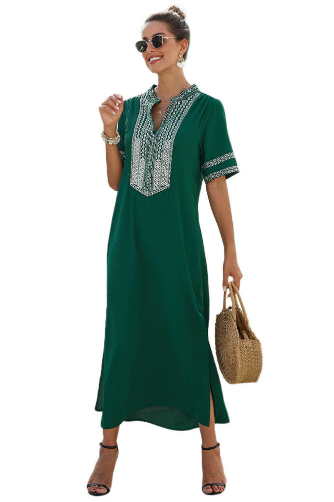 Green Bohemian Floral Print Split Maxi Dress