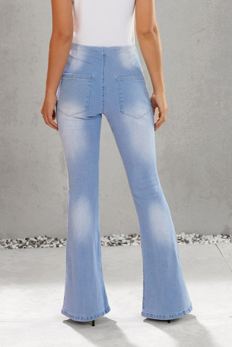 Sky Blue Bring On The Peace Dark Denim Flare Jeans