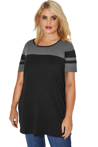 Black Plus Size Colour Block Top
