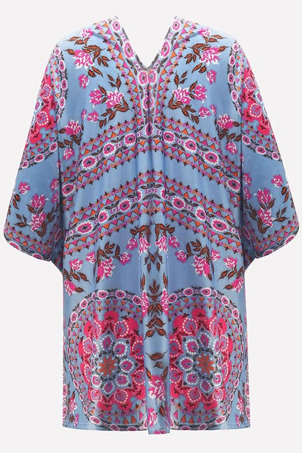 Sky Blue Floral Kimono Cardigan Open Front Cover Up