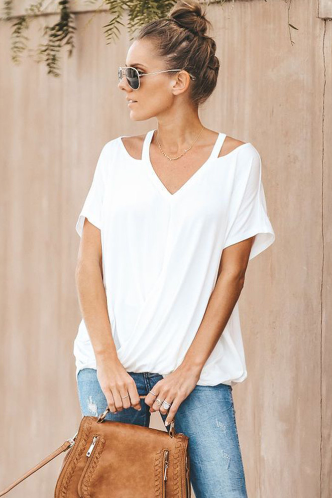 White Cut out Drape Tee
