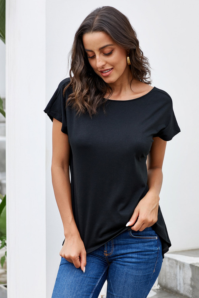 Black Criss Cross Short Sleeve T Shirt