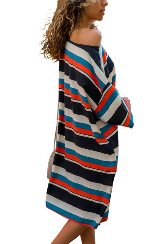 Black Striped Pattern Loose T-shirt Dress