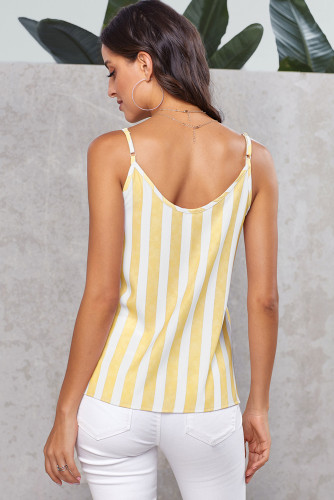 Yellow Button Up V Neck Strappy Shirt Cami Top