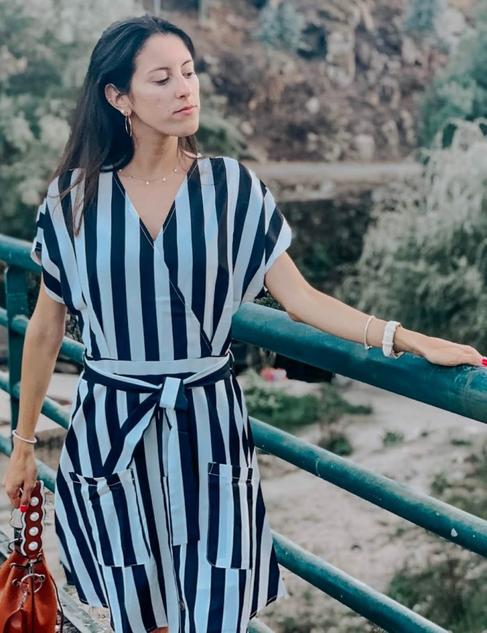 Black Fashion Stripe Short Sleeve Casual Dress