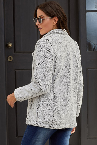 Gray Double-breasted Lapel Plush Jacket