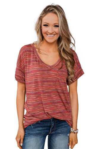 Red Get The Party Started Striped Pocket Tee