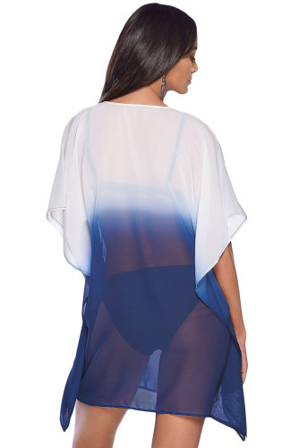 Ombre Blue V Neck Kimono Sleeve Beach Cover up