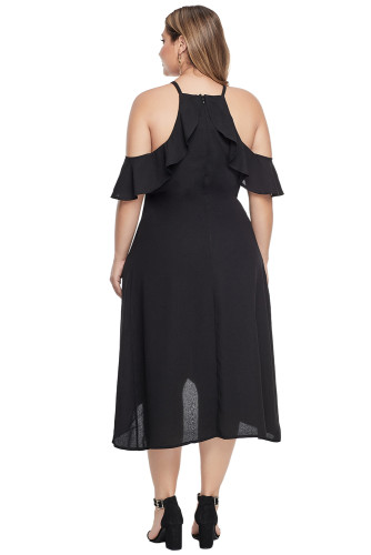 Black Off Shoulder Drop Sleeve Plus Size Dress