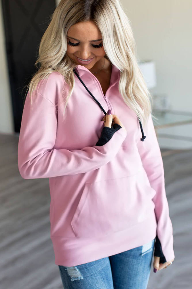 Pink Half-zip Quilted Hoodie