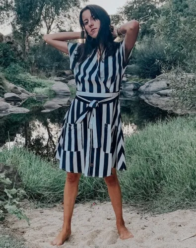 Black Fashion Stripe Short Sleeve Casual Dress