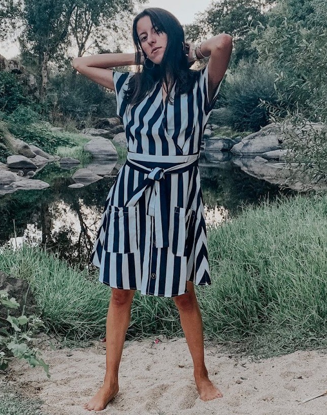 Black Fashion Stripe Short Sleeve Casual Dress