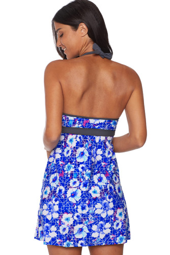Blue High Waist Swim Dress with Panty
