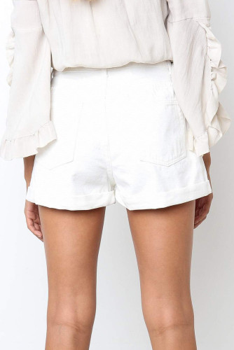 White Vintage Denim High Waisted Folded Hem Jeans Shorts