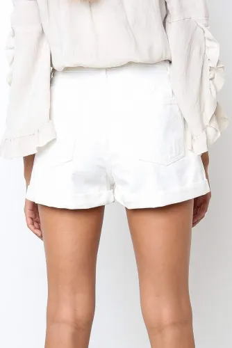 White Vintage Denim High Waisted Folded Hem Jeans Shorts