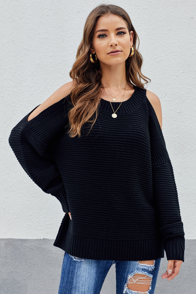 Black Cold Shoulder Pullover Sweater