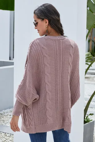 Pink Dolman Sleeve Open Front Knit Cardigan