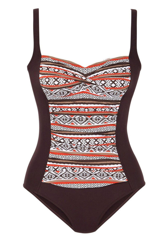 Brown Boho Print One Piece Swimwear