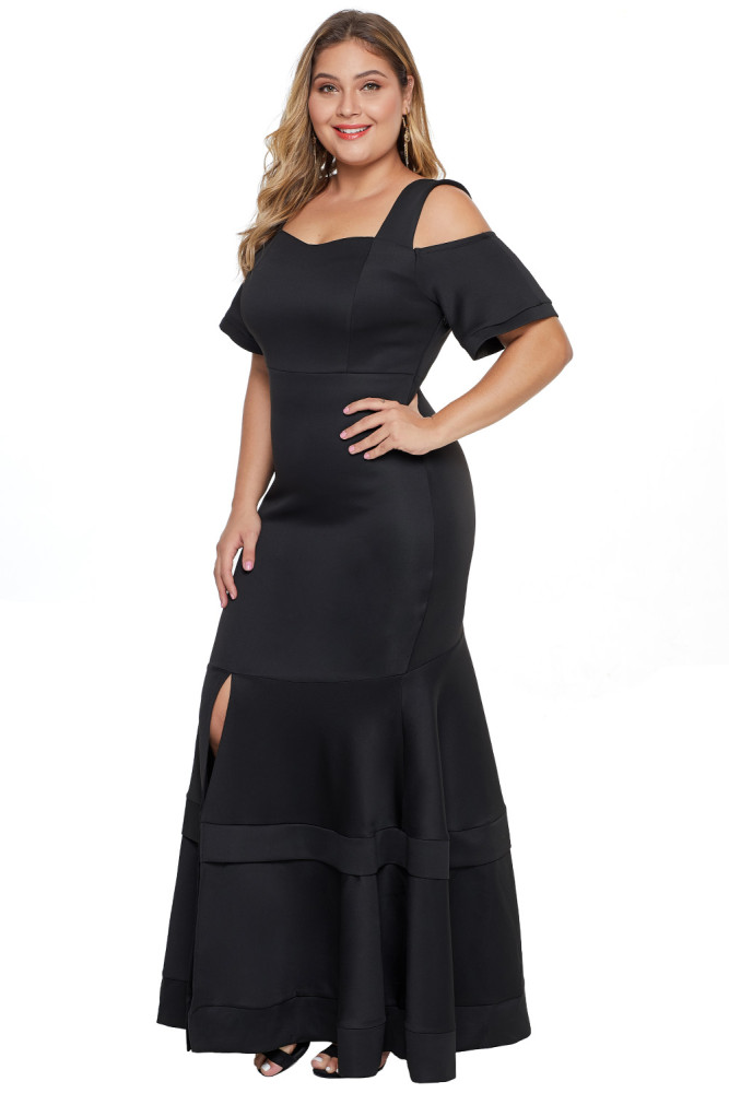 Black Cold Shoulder Plus Size Mermaid Dress