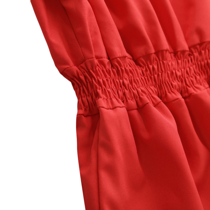 Red V Neck A-line Sundress