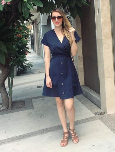Blue Button Short Sleeve Casual Dress