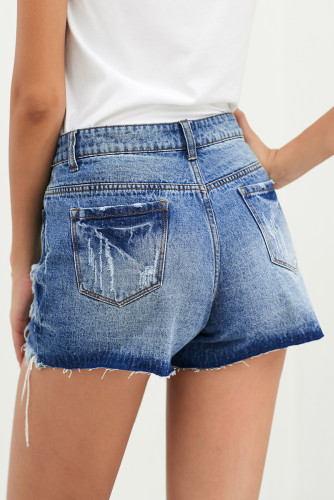 Sky Blue Hot Mama High Rise Distressed Denim Shorts