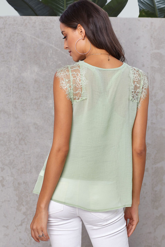 Green From A Dream Lace Tank Top with Vest