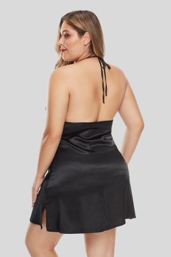 Black Lace Splicing Plus Size Babydoll