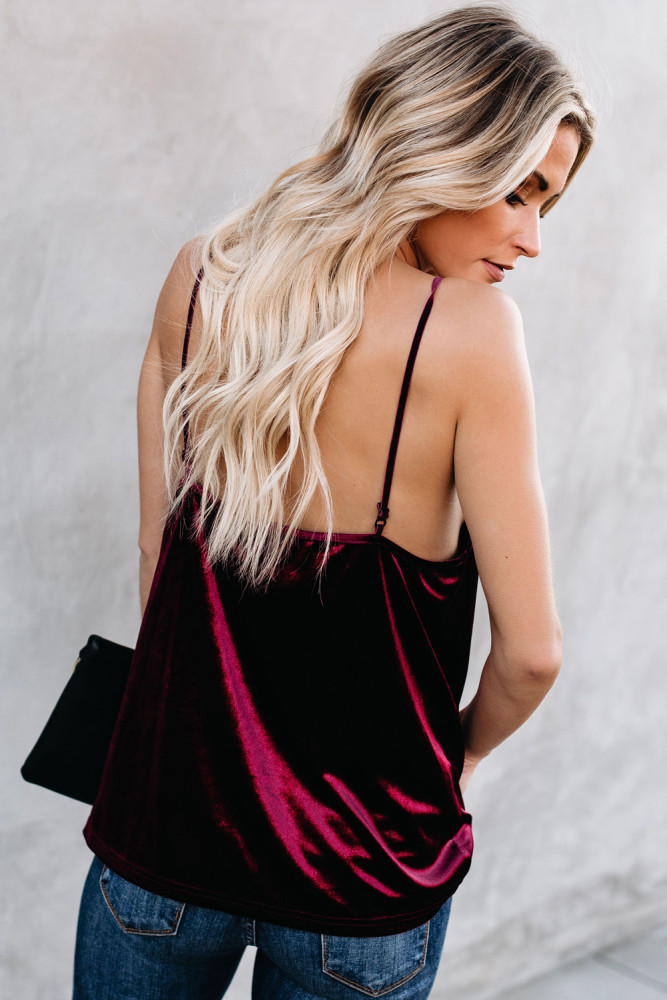 Red Whimsical Velvet Cami Tank