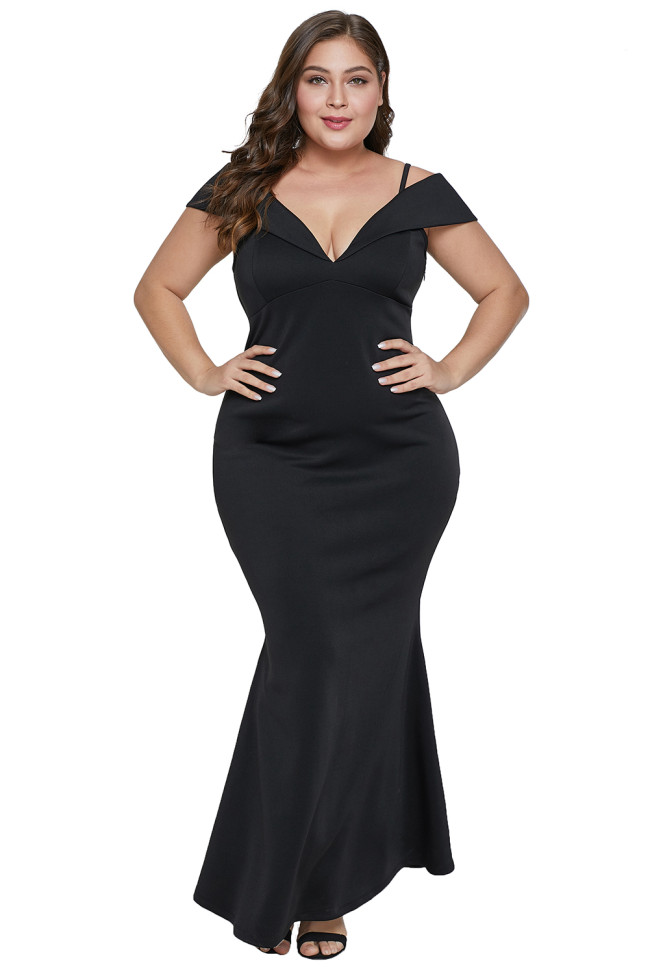 Black Short Sleeve Plus Size Slit Longline Dress