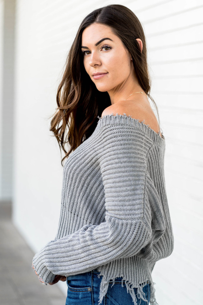 Gray Tainted Love Cotton Distressed Sweater