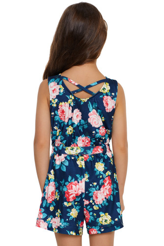 Blue Floral Romper for Little Girls