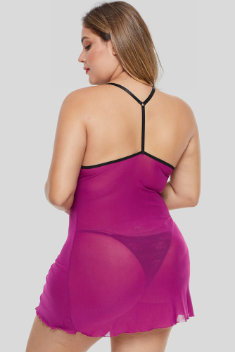 Plus Size Asymmetric Lace Highlight Mesh Chemise
